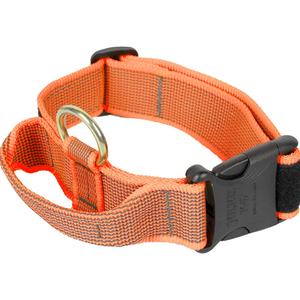 JULIUS-K9 COLOR & GRAY SERIES -K9 COLLAR WITH CLOSABLE HANDLE - ORANGE-GREY WIDTH: 1,6" / 40 MM CIRCUM: 14,9