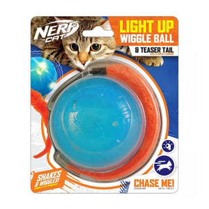 NERF 3.5IN NERF CAT WIGGLE LED BALL WITH TAT -BLUE/ORANGE