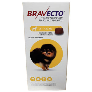 BRAVECTO 112.5 MG X1 TABLETA (2KG A 4.5KG) AMARILLO